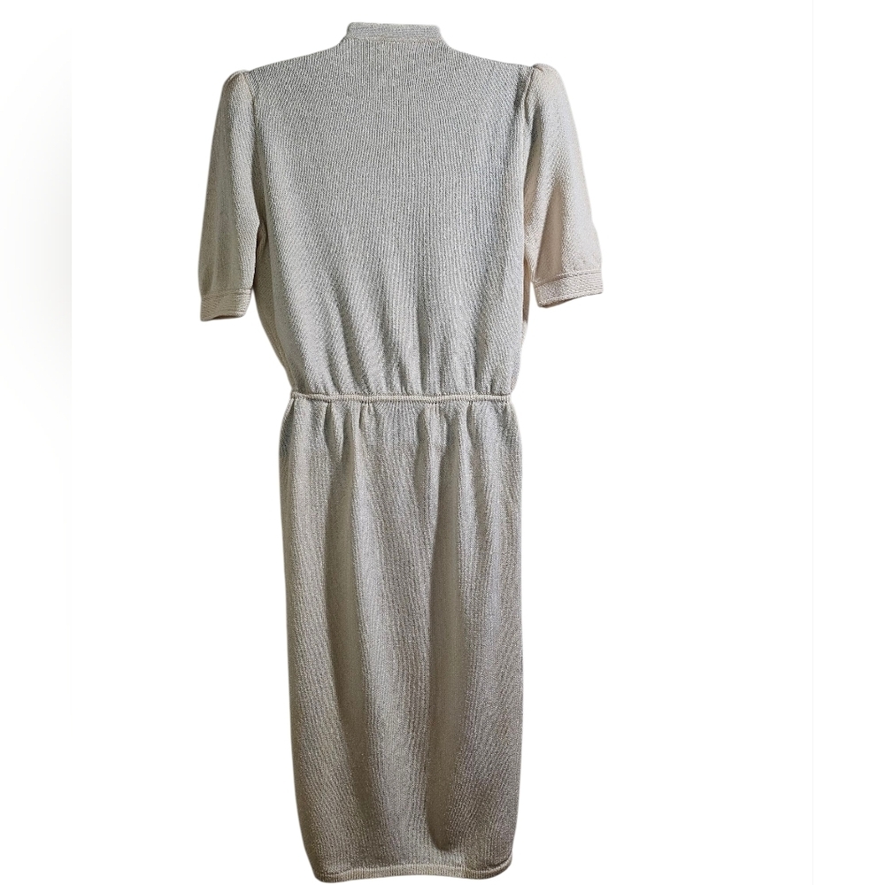80s St. John Cream Sweater Knit Dress W Belt 6 - Picture 2 of 14